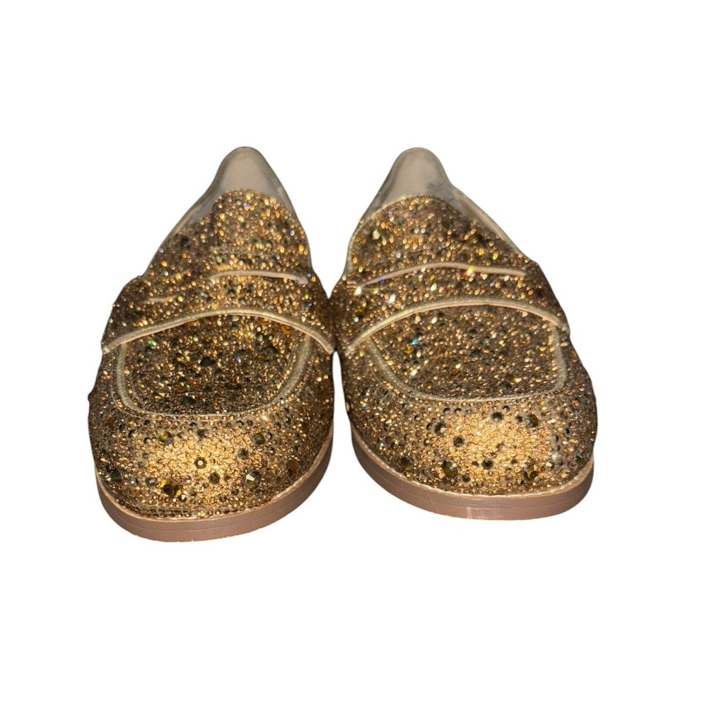 Blue by Betsey Johnson Sz 9M Aron Gold Rhinestone Loafers Flats Glass Crystals - Picture 6 of 13